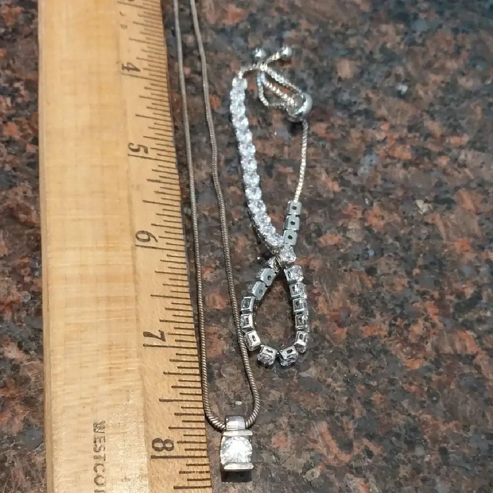 Silver Faux Diamond Drop And Tennis Bracelet.